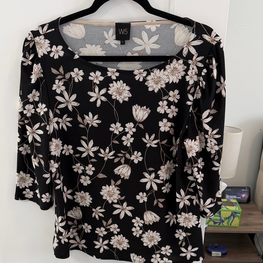 W5 Black and White Floral Blouse